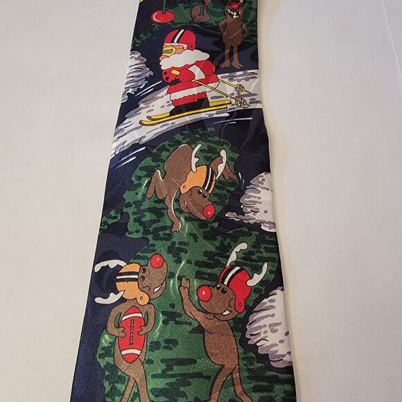 Steven Harris Handmade Christmas Tie Santa Ski Deer Football Navy Blue - Picture 1 of 4